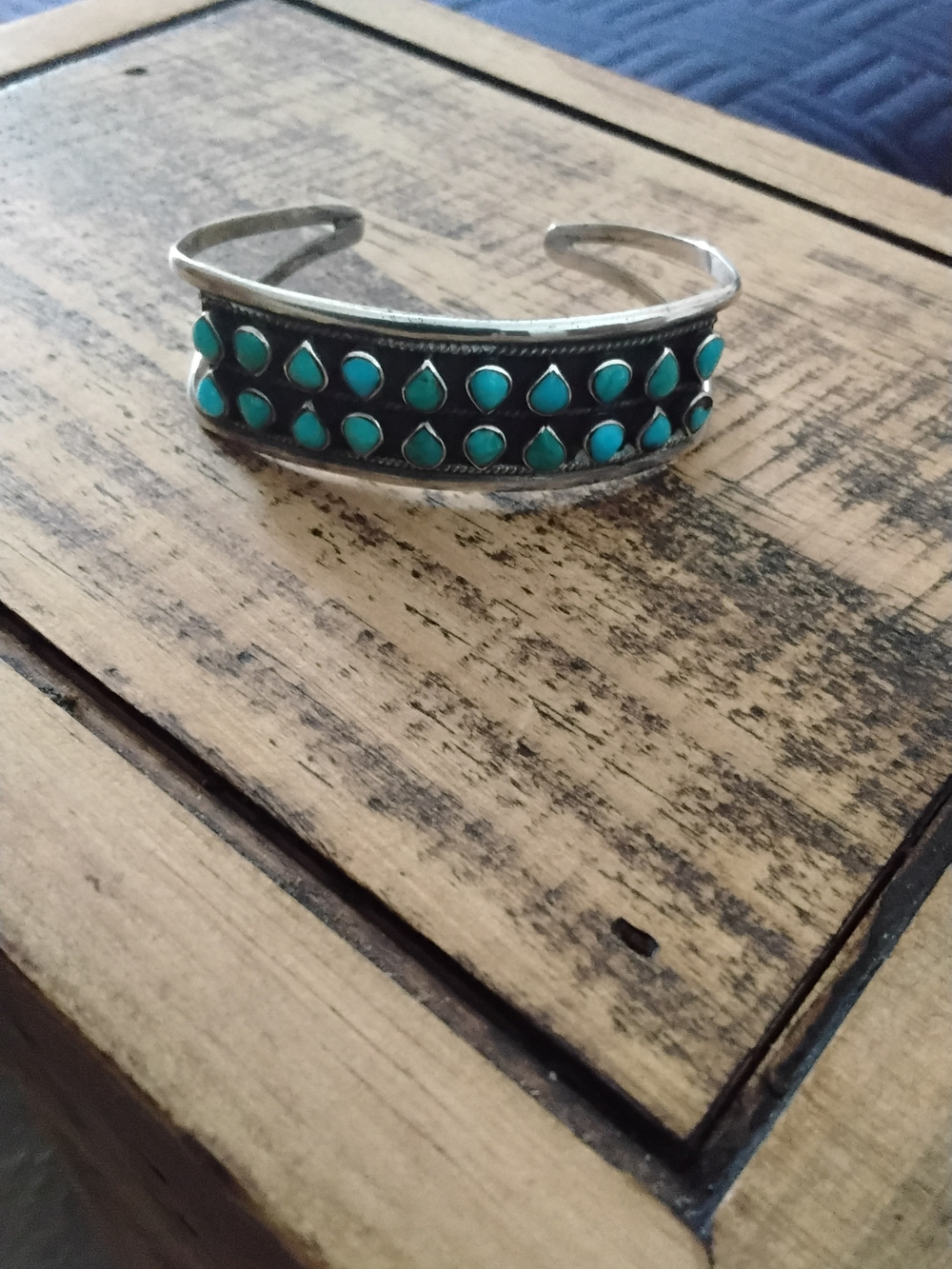 Turquoise Stone Silver Cuff Bracelet - Women Jewelry Bracelets - Picture 4 of 8